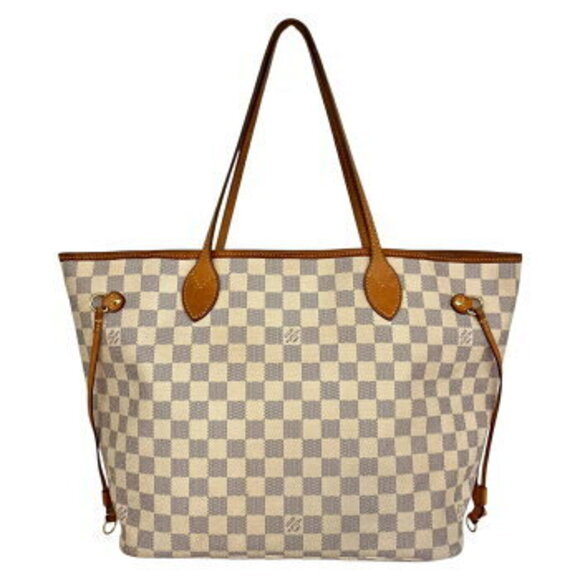 Louis Vuitton White Bag Tote Azur Damier Shoulder Neverfull - Picture 1 of 10